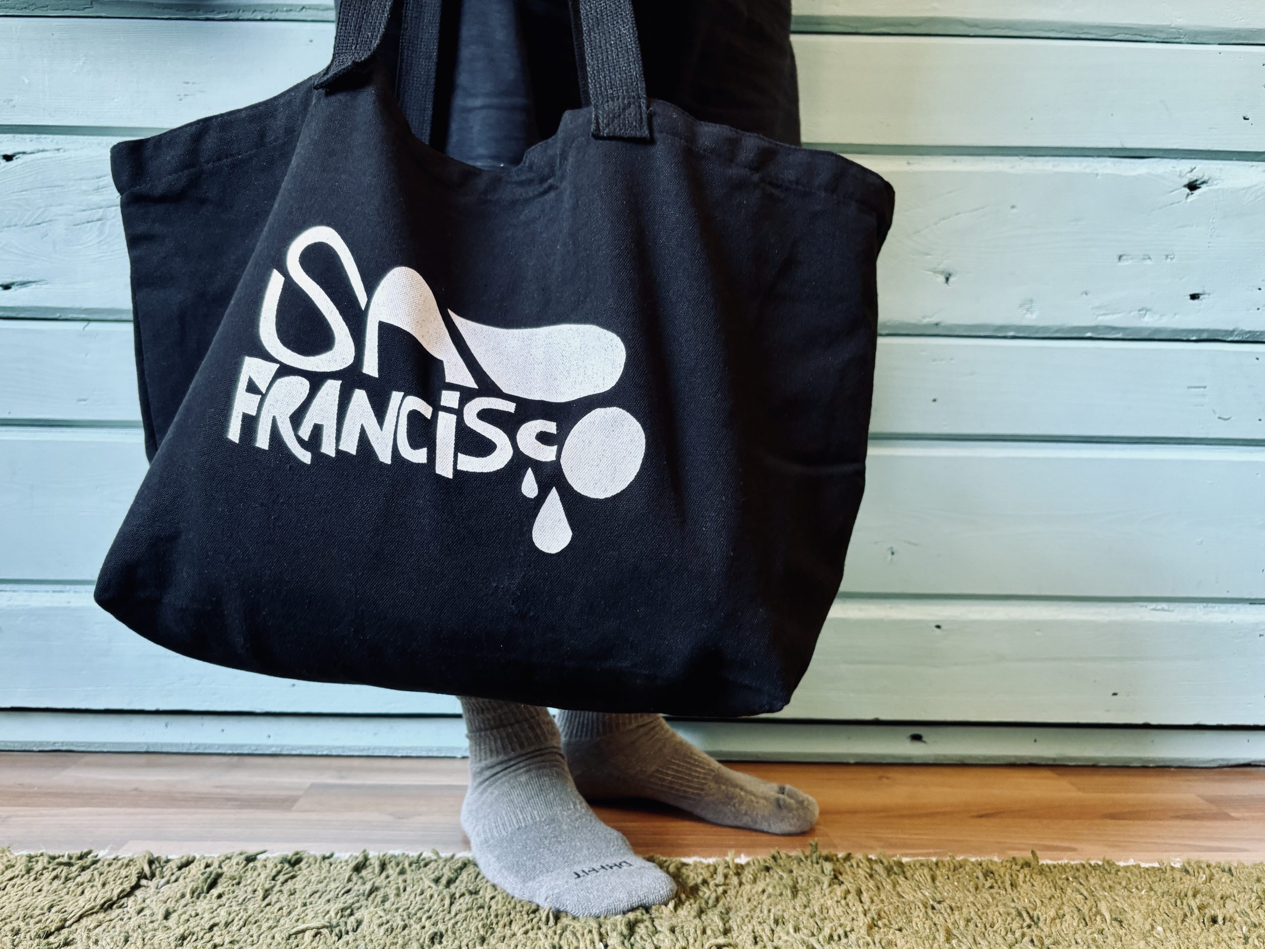 Sad Francisco canvas tote bag in black with white lettering